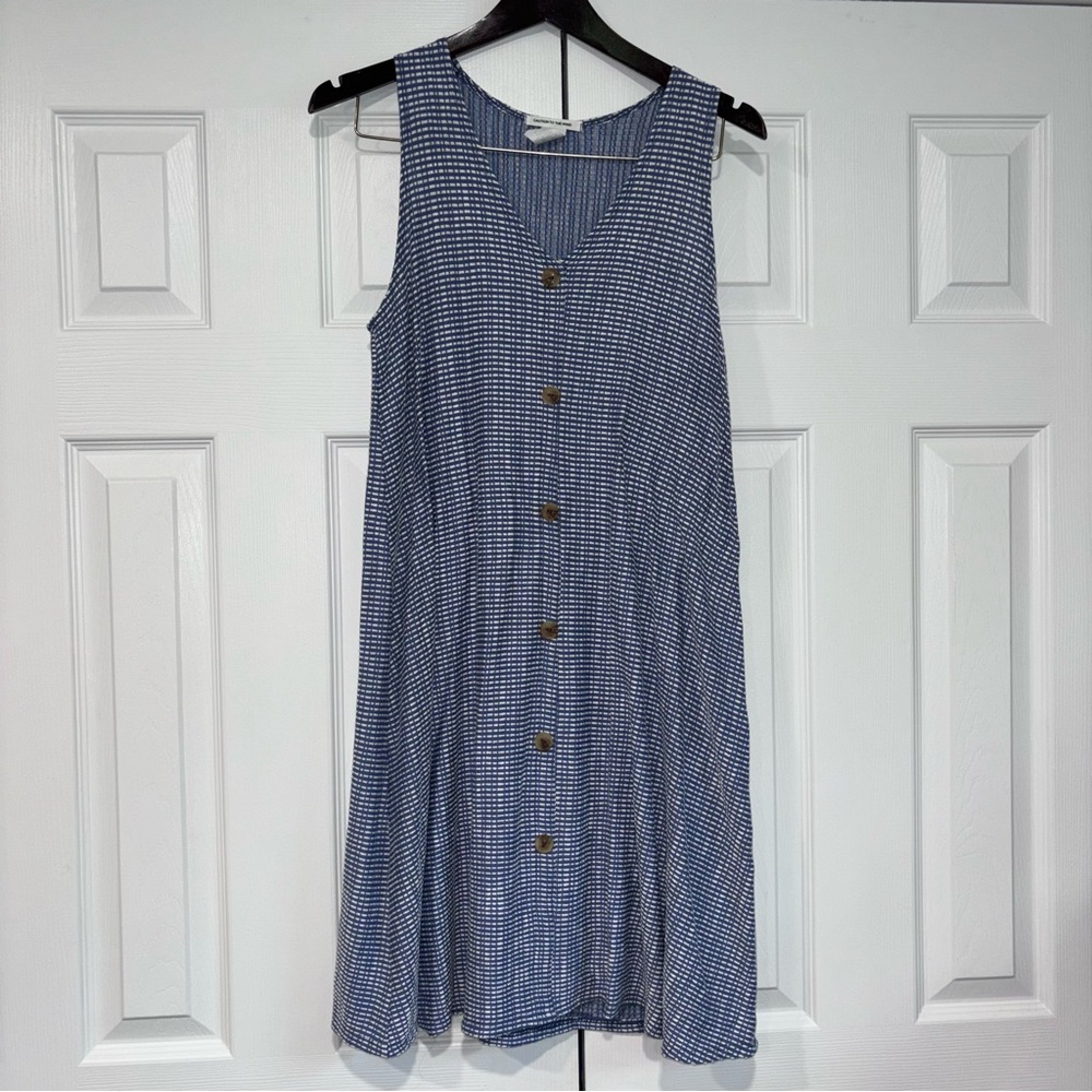 Caution to the Wind Blue Gingham Sleeveless Dress Medium